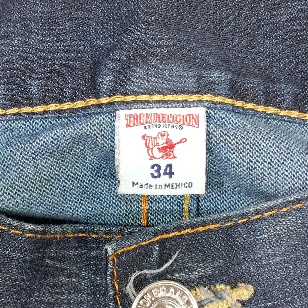 True Religion Section Slim Jeans Mens 34x33 Blue Slim Straight Flap Pockets
